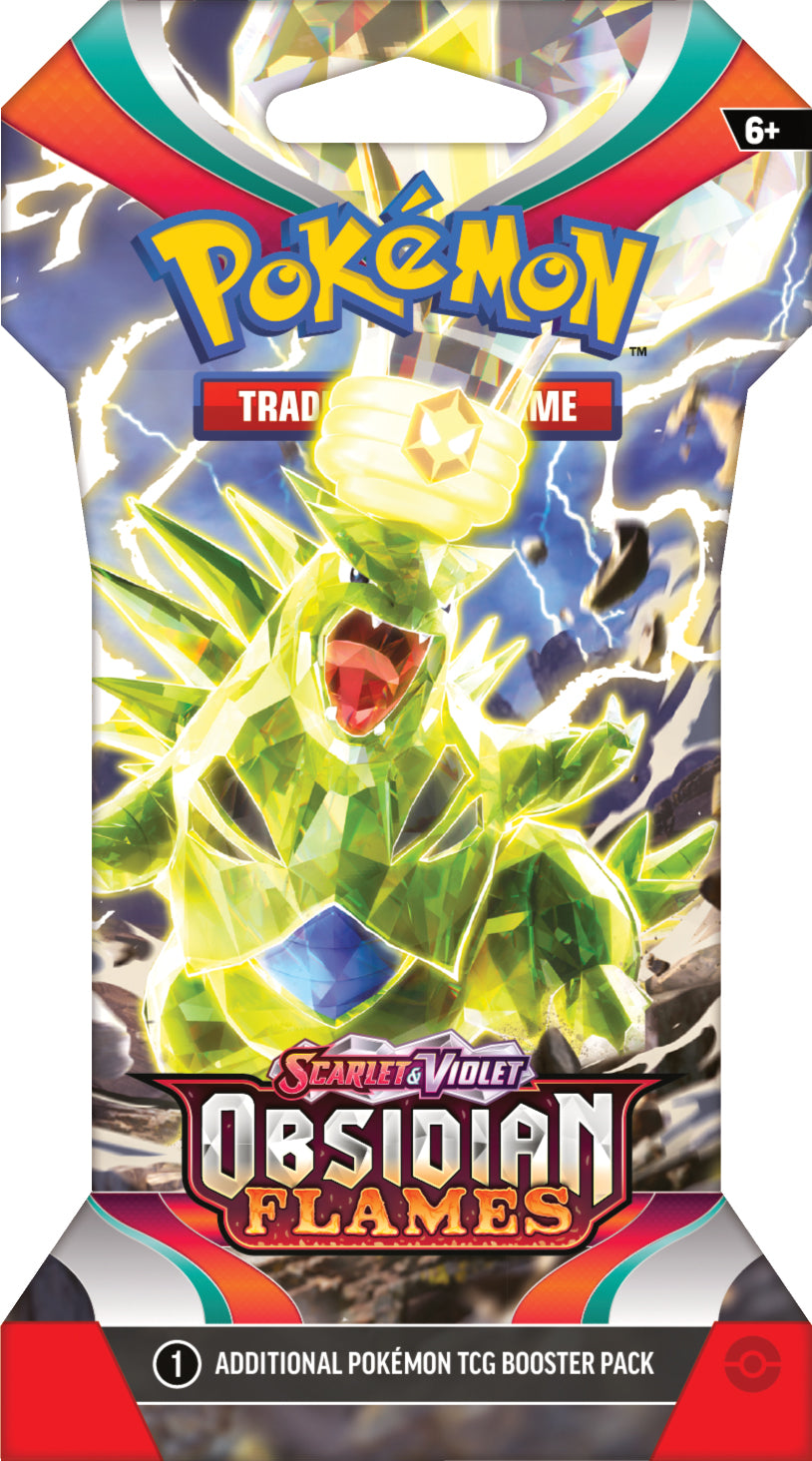 Pokémon Obsidian Flames Sleeved Boosterpack met beschermhoes, kans op Charizard, Pidgeot ex, Tyranitar ex en zeldzame art-kaarten.