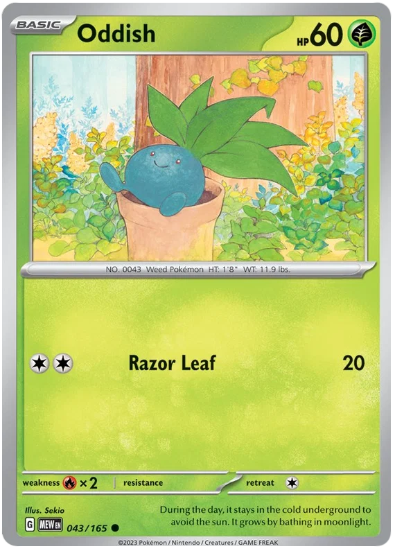 Pokémon Oddish common kaart nummer 043 uit de 151 set