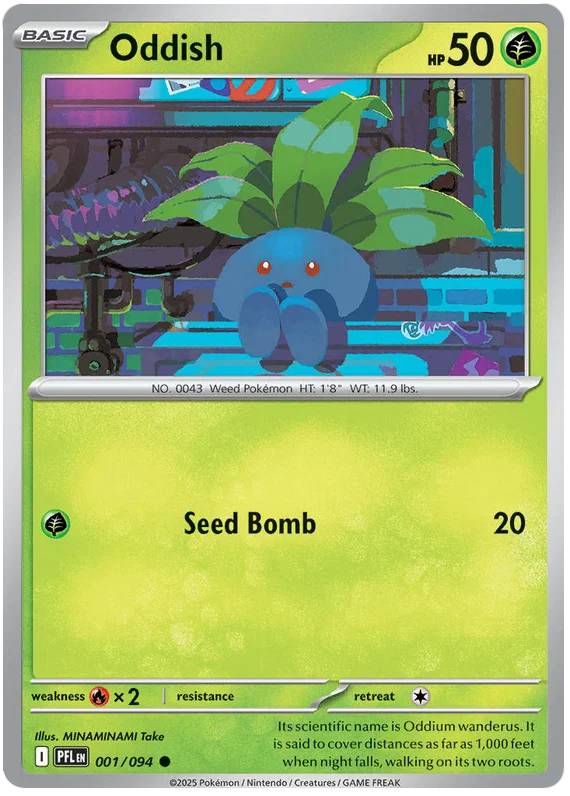 Pokémon Oddish common kaart nummer 001 uit de Phantasmal Flames set