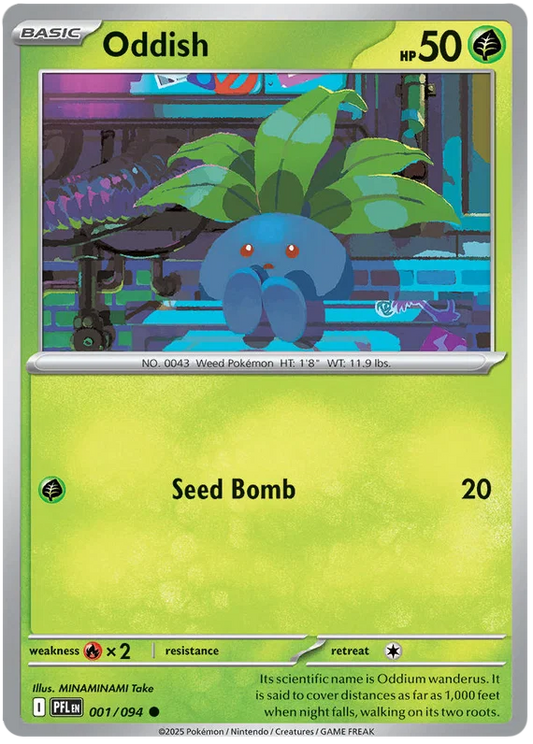Pokémon Oddish common kaart nummer 001 uit de Phantasmal Flames set