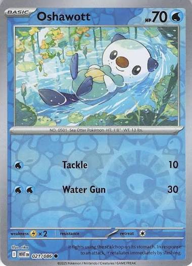 Oshawott reverse holo Pokémonkaart nummer 021 uit de White Flare set