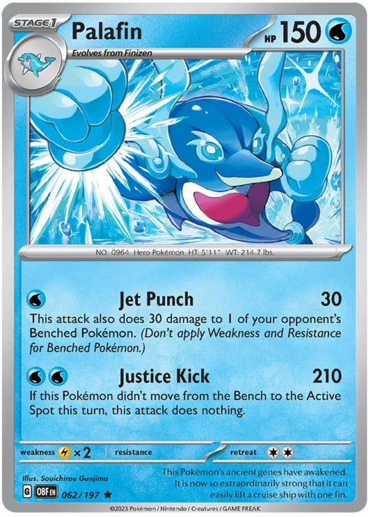 Pokemon Palafin Holo kaart nummer 062 uit de Obsidian Flames set
