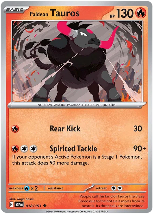 Pokémon Paldean Tauros #018 common kaart uit Surging Sparks