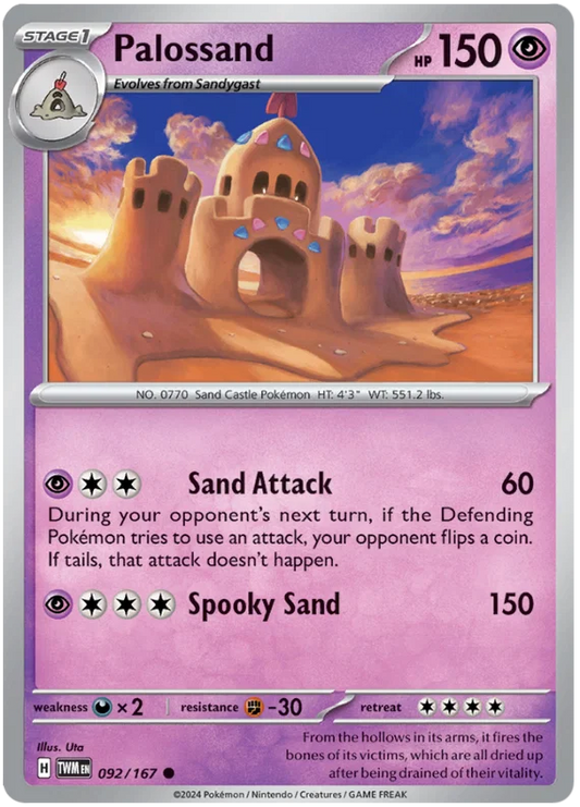 Pokémon Palossand common kaart nummer 092 uit de Twilight Masquerade set