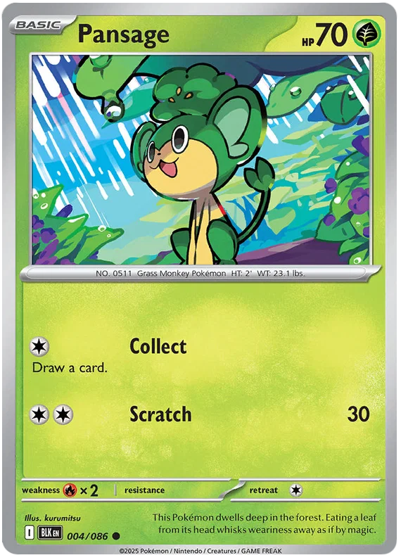 Pokemon Pansage #004 common kaart uit de Black Bolt set