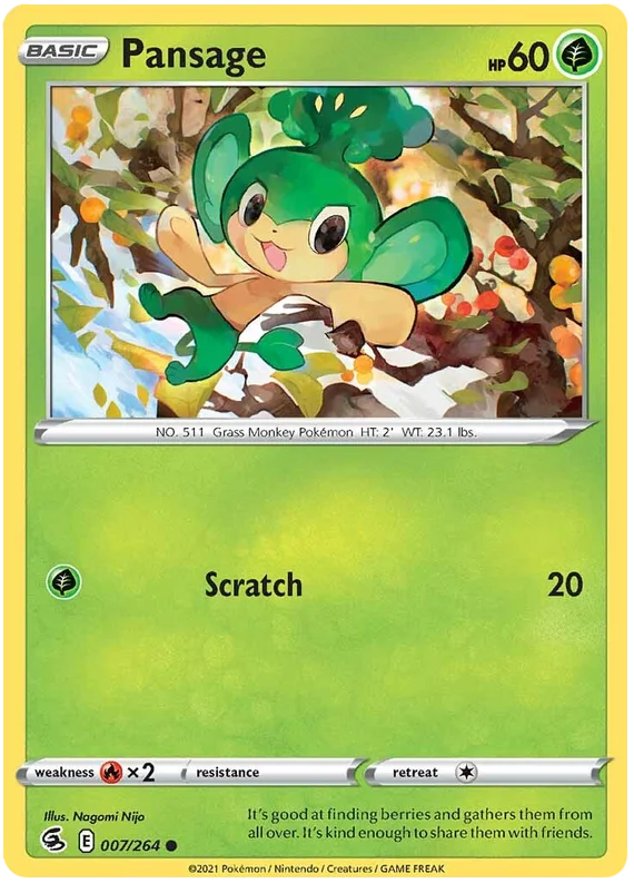 Pokémon Pansage #007/264 common kaart uit de Fusion Strike set met Scratch aanval