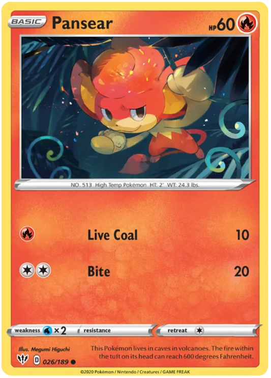 Pansear 026/189 common Pokémon kaart uit de Darkness Ablaze set