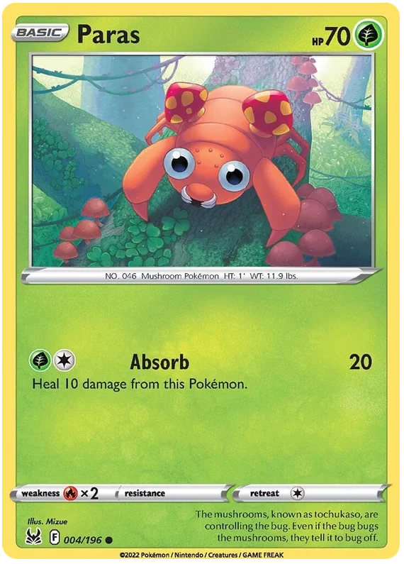 Pokémon Paras common kaart 004/196 uit de Lost Origin set