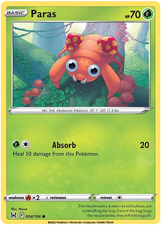 Pokémon Paras common kaart 004/196 uit de Lost Origin set