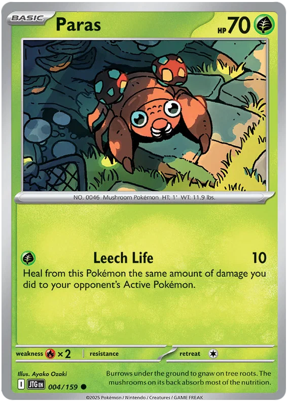Pokémon Paras common kaart nummer 004 uit de Journey Together set