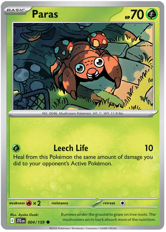 Pokémon Paras common kaart nummer 004 uit de Journey Together set