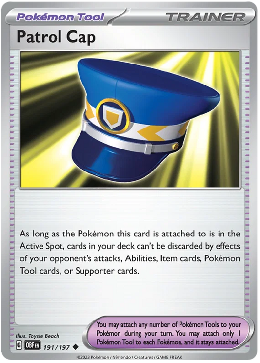 Pokémon Patrol Cap common trainerkaart nummer 191 uit de Obsidian Flames set
