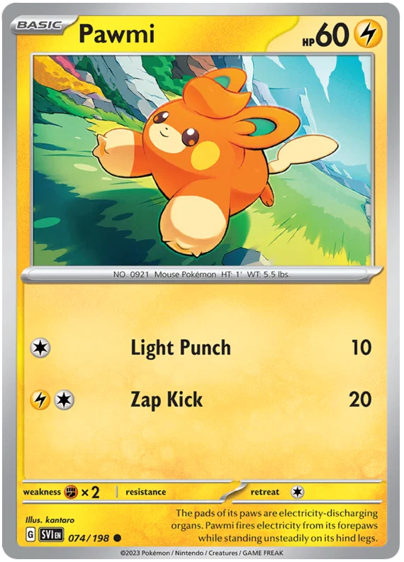Pokémon Pawmi #074 common kaart uit de Scarlet & Violet basisset