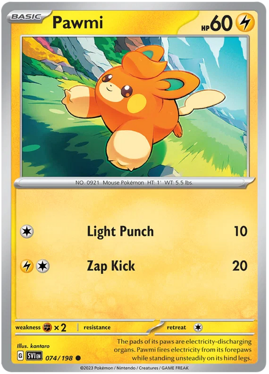 Pokémon Pawmi #074 common kaart uit de Scarlet & Violet basisset