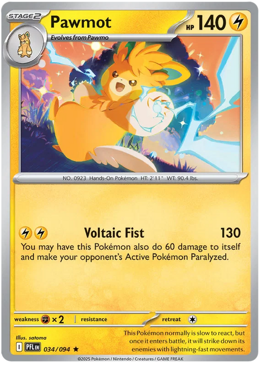 Pawmot Holo kaart #034 uit de Pokémon set Phantasmal Flames met glanzende holo-afwerking