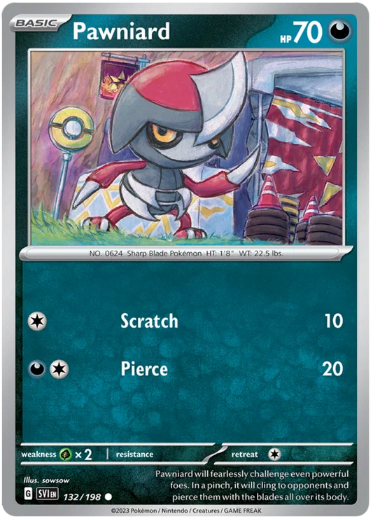 Pawniard #132 common Pokémon kaart uit de Scarlet & Violet basisset