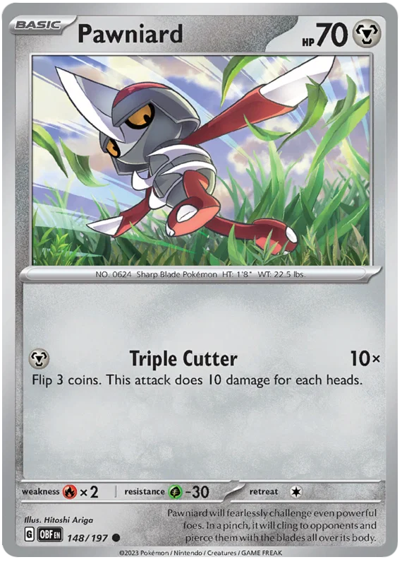 Pokémon Pawniard common kaart #148 uit de Obsidian Flames set