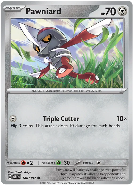 Pokémon Pawniard common kaart #148 uit de Obsidian Flames set