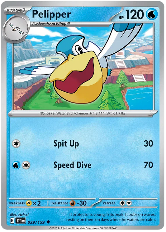Pelipper common kaart nummer 039 uit de Pokémon Journey Together set
