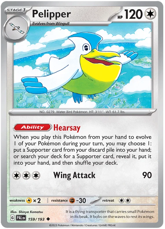 Pelipper common kaart #159 uit de Pokemon Paldea Evolved set