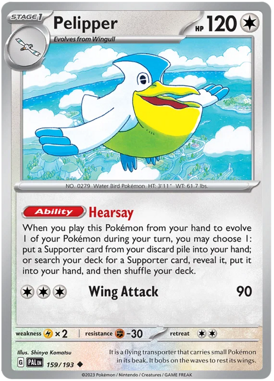 Pelipper common kaart #159 uit de Pokemon Paldea Evolved set