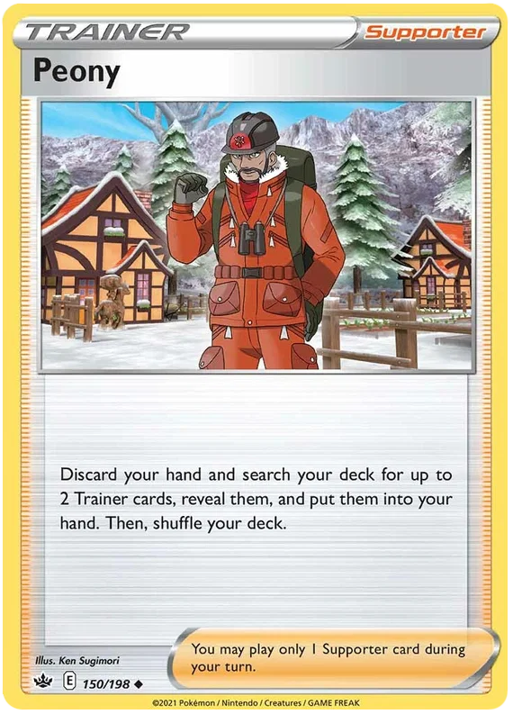 Peony Trainer Supporter kaart 150/198 uit de Pokémon Chilling Reign set