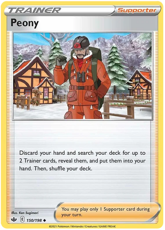 Peony Trainer Supporter kaart 150/198 uit de Pokémon Chilling Reign set