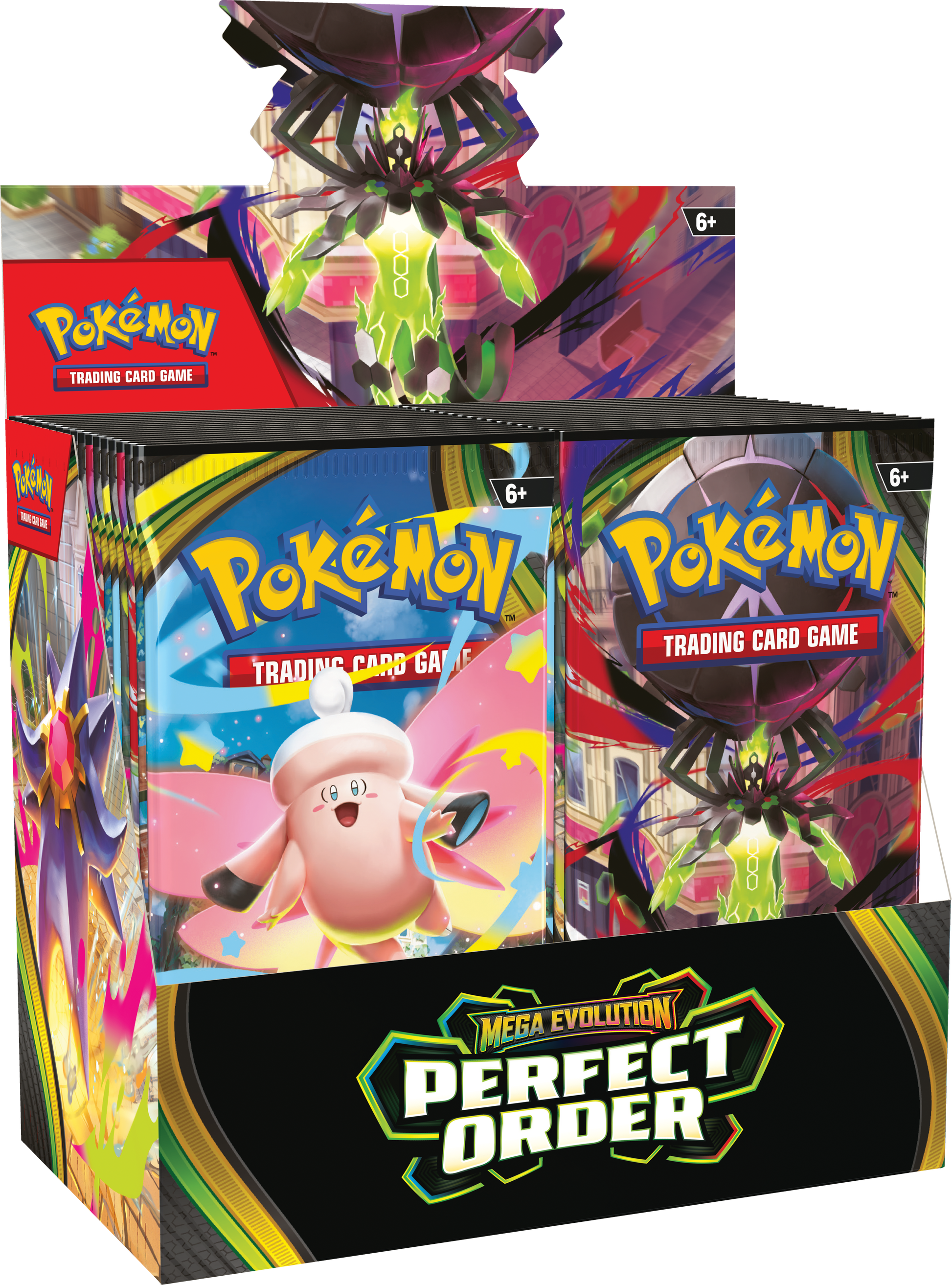 Geopende Pokémon TCG Perfect Order Booster Box met 36 booster packs in display