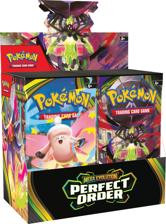 Geopende Pokémon TCG Perfect Order Booster Box met 36 booster packs in display