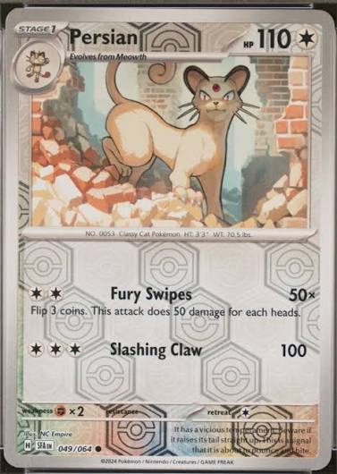 Persian Reverse Holo Pokémon kaart #049 uit de Shrouded Fable set