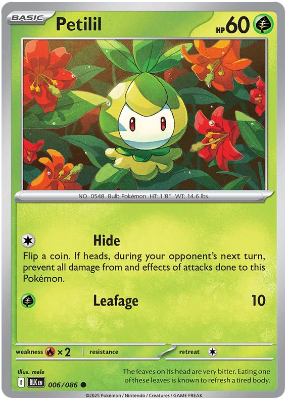 Pokémon Petilil common kaart nummer 006 uit de Black Bolt set