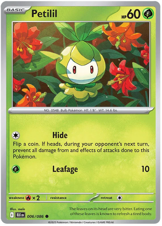 Pokémon Petilil common kaart nummer 006 uit de Black Bolt set