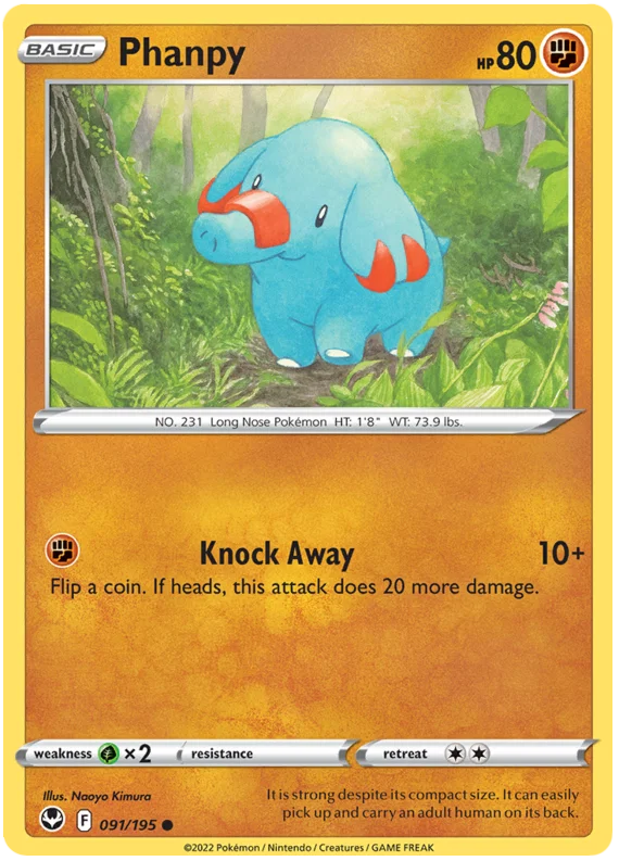 Phanpy common kaart #091 uit de Pokémon Silver Tempest set