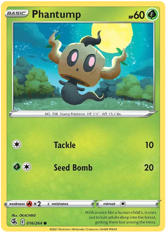 Phantump common kaart uit de Pokémon Fusion Strike set, nummer 016/264