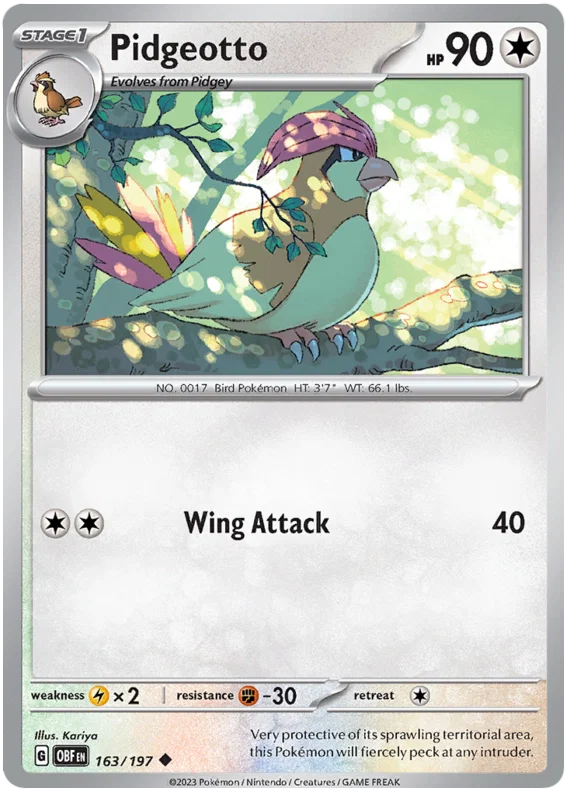 Pokémon Pidgeotto common kaart #163 uit de Obsidian Flames set