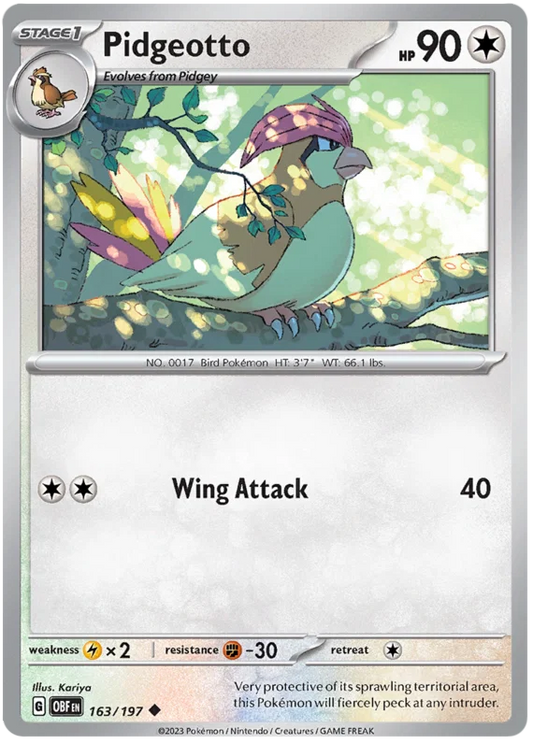 Pokémon Pidgeotto common kaart #163 uit de Obsidian Flames set