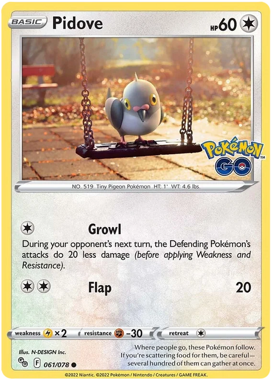 Pidove #061/078 common kaart uit de Pokemon Go serie met Growl en Flap aanval