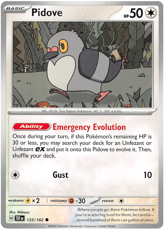 Pidove common kaart nummer 133 uit de Pokémon Temporal Forces set