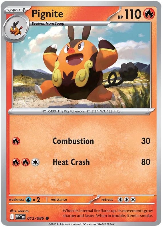 Pokémon Pignite #012 common kaart uit de White Flare set