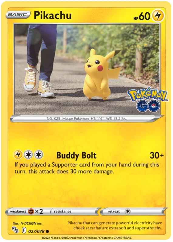 Pikachu common kaart 027/078 uit de Pokemon GO set met Buddy Bolt aanval