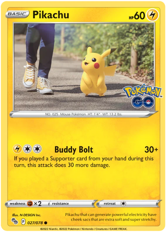 Pikachu common kaart 027/078 uit de Pokemon GO set met Buddy Bolt aanval