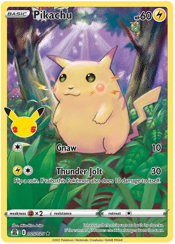 Pikachu full art Celebrations kaart nummer 005/025 met Thunder Jolt aanval