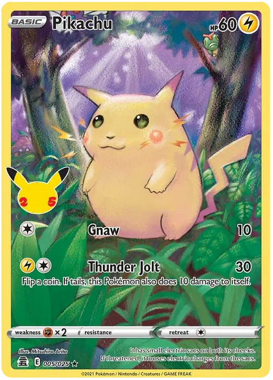 Pikachu full art Celebrations kaart nummer 005/025 met Thunder Jolt aanval