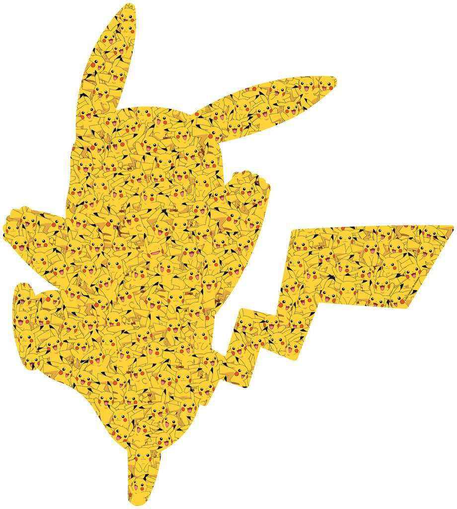 Volledig overzicht van de afgeronde Pikachu shape puzzel met kleurrijke Pokémon collage.