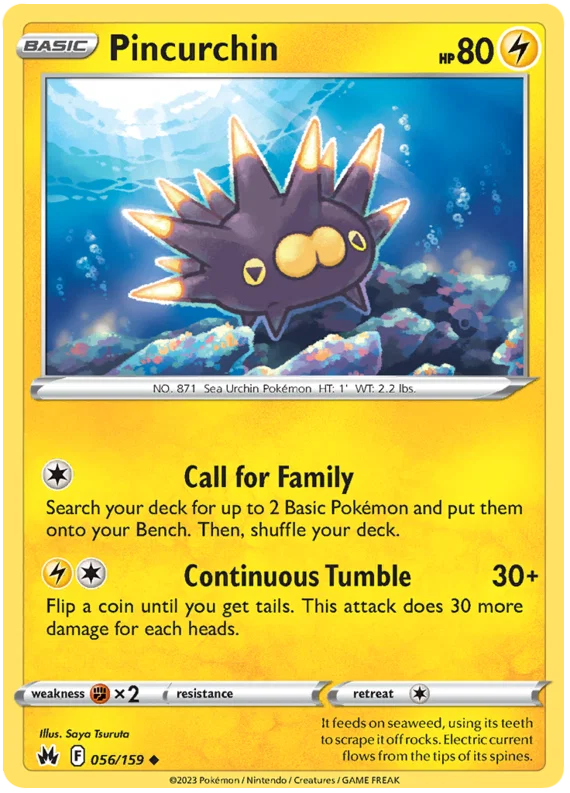 Pincurchin common kaart nummer 056 uit de Pokémon Crown Zenith set