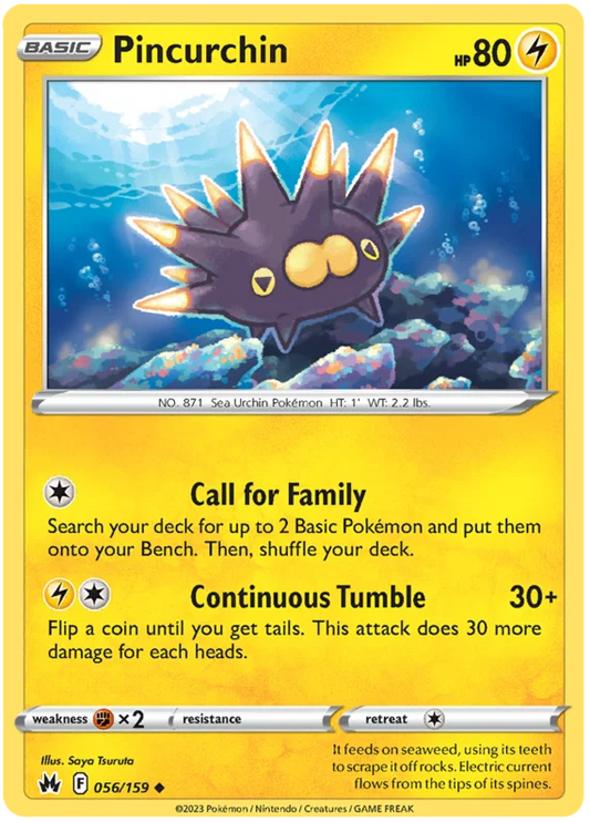 Pincurchin common kaart nummer 056 uit de Pokémon Crown Zenith set