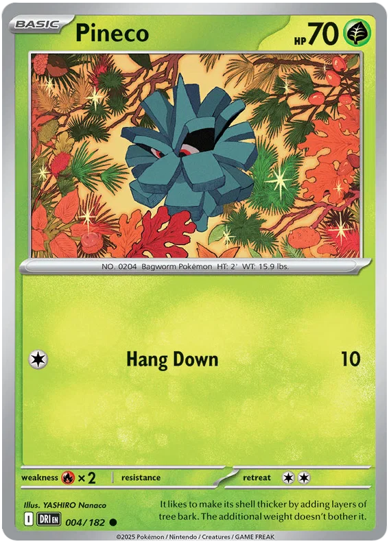 Pineco common kaart #004 uit de Pokémon Destined Rivals set