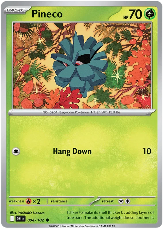Pineco common kaart #004 uit de Pokémon Destined Rivals set