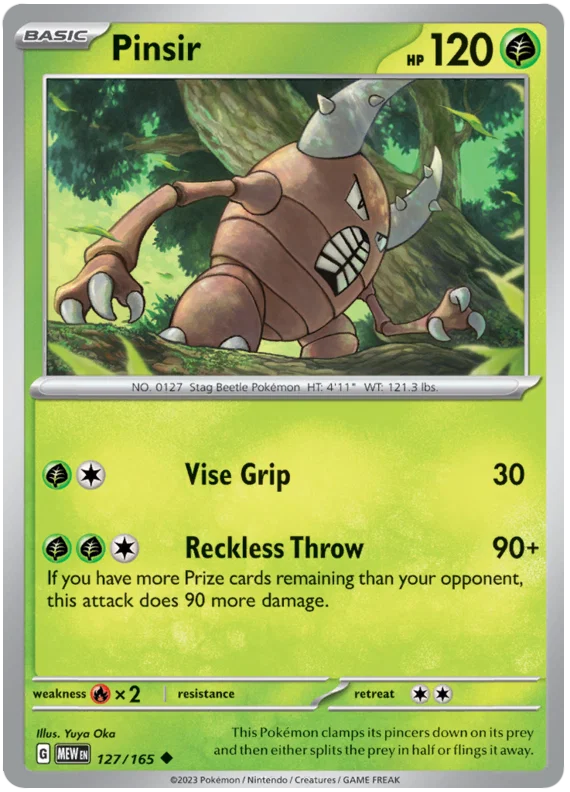 Pokémon Pinsir common kaart nummer 127 uit de 151 set