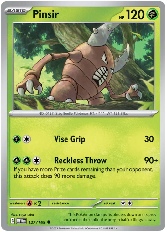 Pokémon Pinsir common kaart nummer 127 uit de 151 set